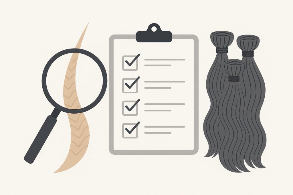 Illustration of quality checklist for wholesale Remy hair extensions