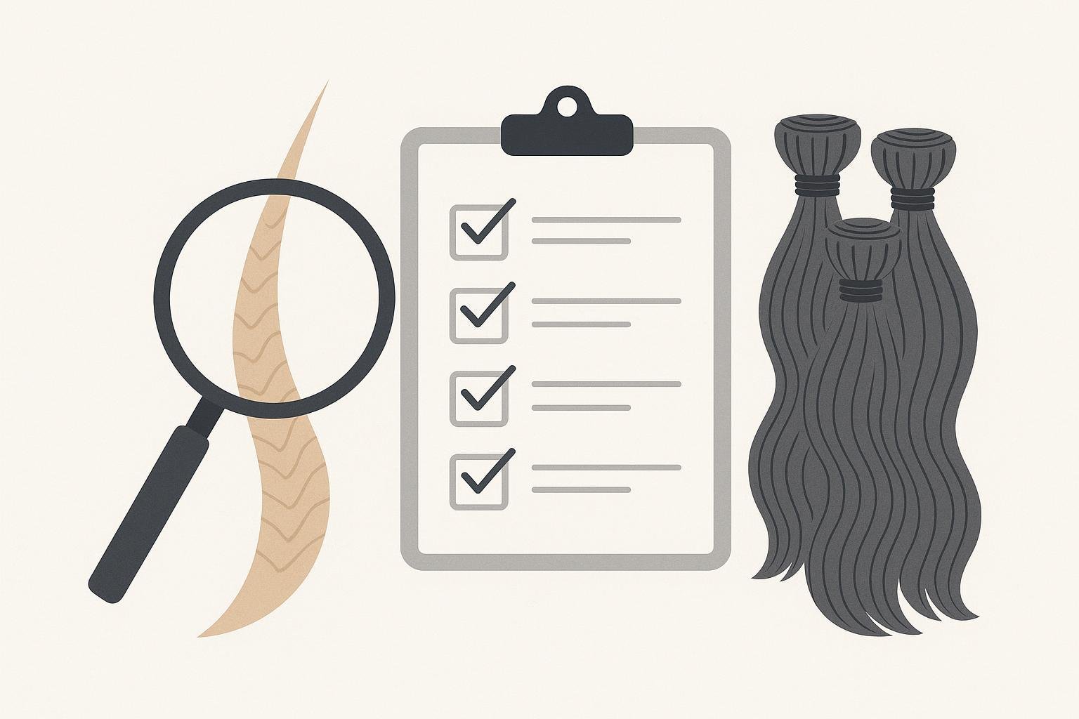 Illustration of quality checklist for wholesale Remy hair extensions