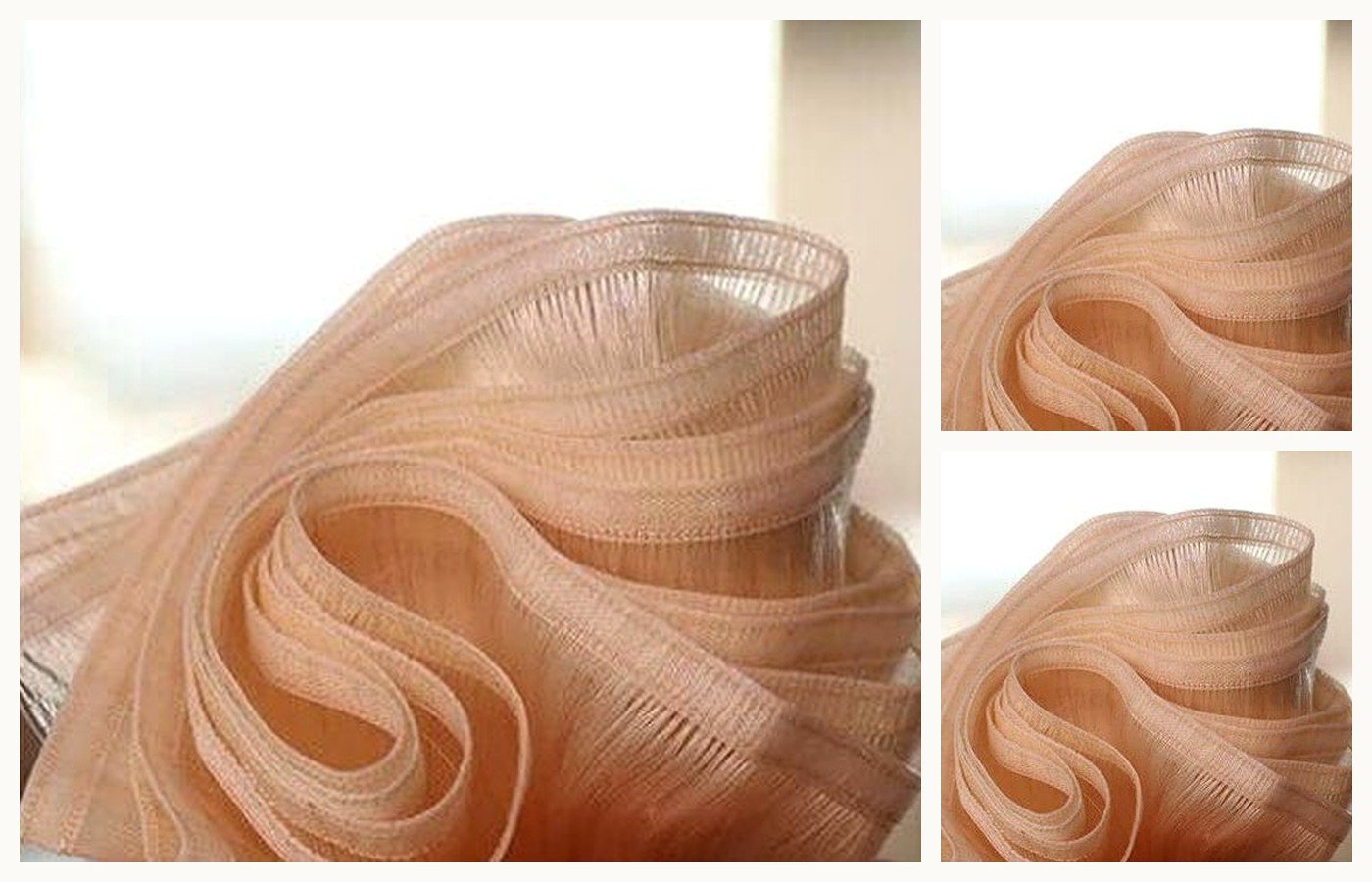 Close-up of thin flexible semi-translucent flat weft band folded for salon buyer QC on wholesale Virgin human hair