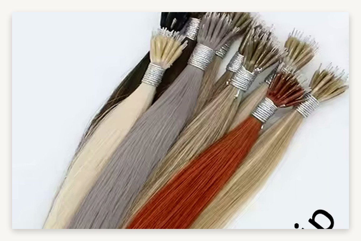 Wholesale nano ring Remy human hair bundles compared across colors for stock consistency and tip uniformity