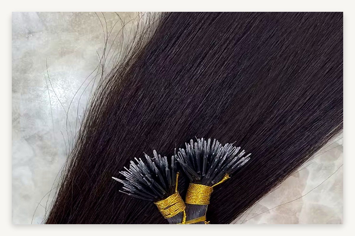 Wholesale nano ring human hair strand pack inspected for density, tiny metal loops, and thick ends during buyer QC