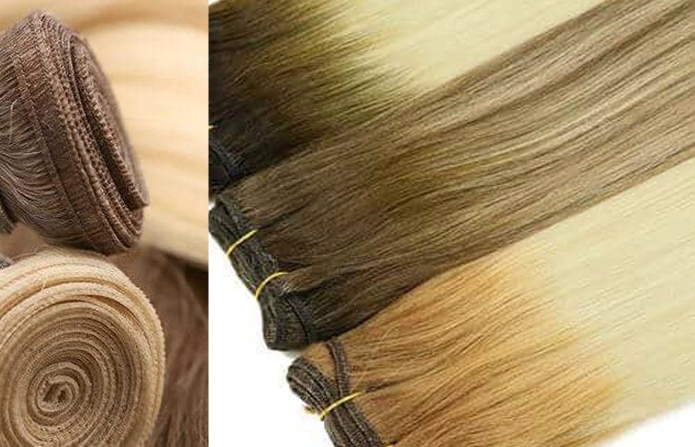 Wholesale machine weft Russian Remy human hair multi-strip packs compared for sewn-head and stock color consistency