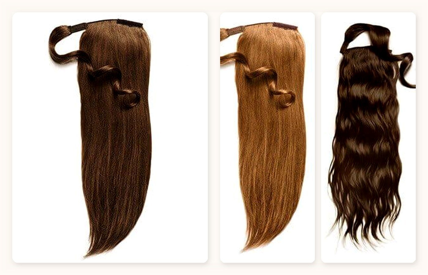Wholesale wrap-around ponytail hair extensions inspected for wrap strand mid-coil readability during salon buyer QC