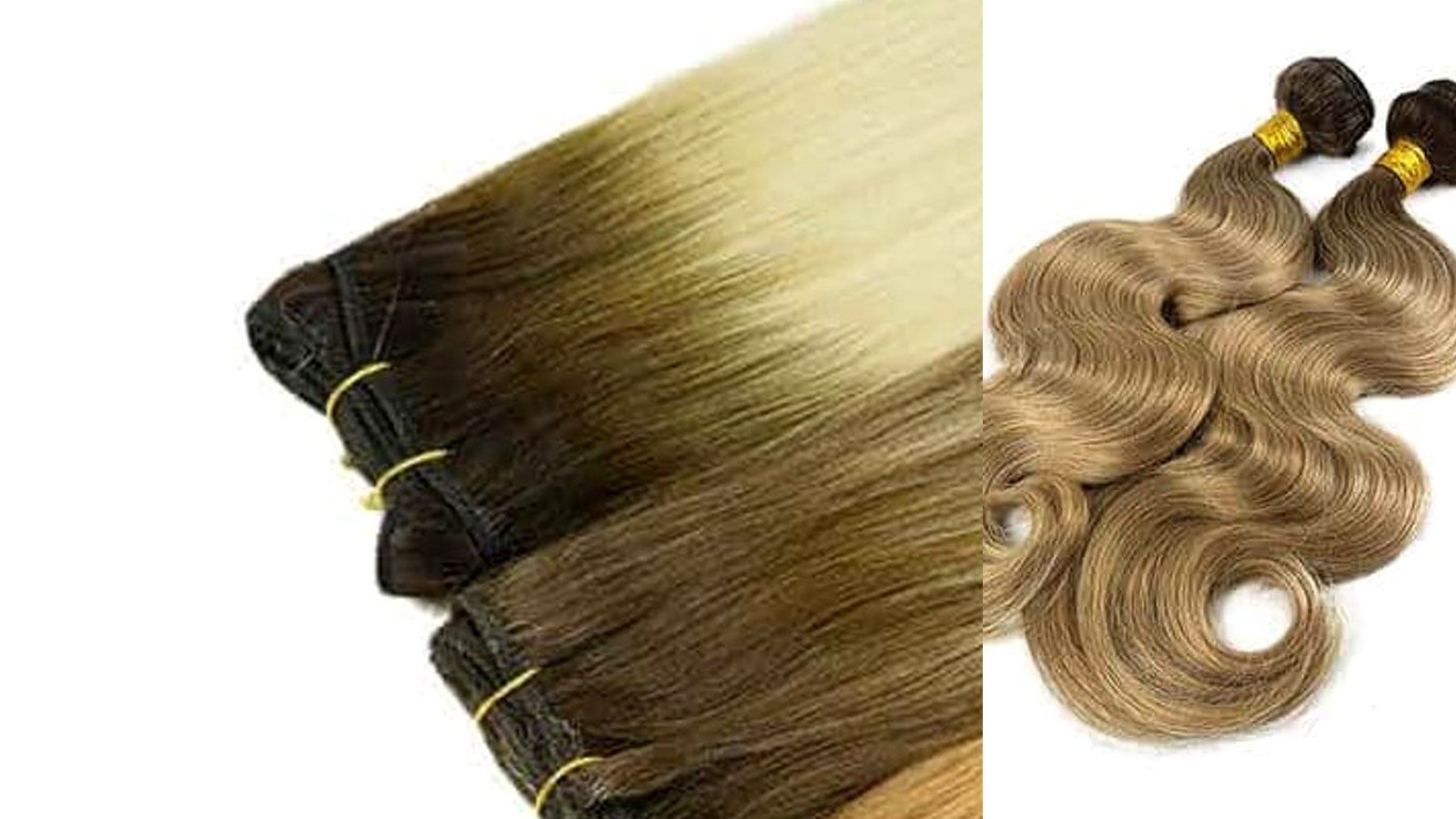 Salon buyer QC layout of wholesale machine weft hair extensions with machine-stitched double weft multi-strip sewn heads on Remy human hair bundles